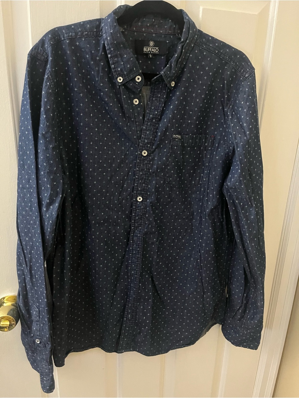Buffalo Men’s Navy Patterned Button-Down Shirt Large